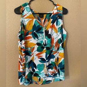 Worthington High low flower zip up flower thin tank top blouse